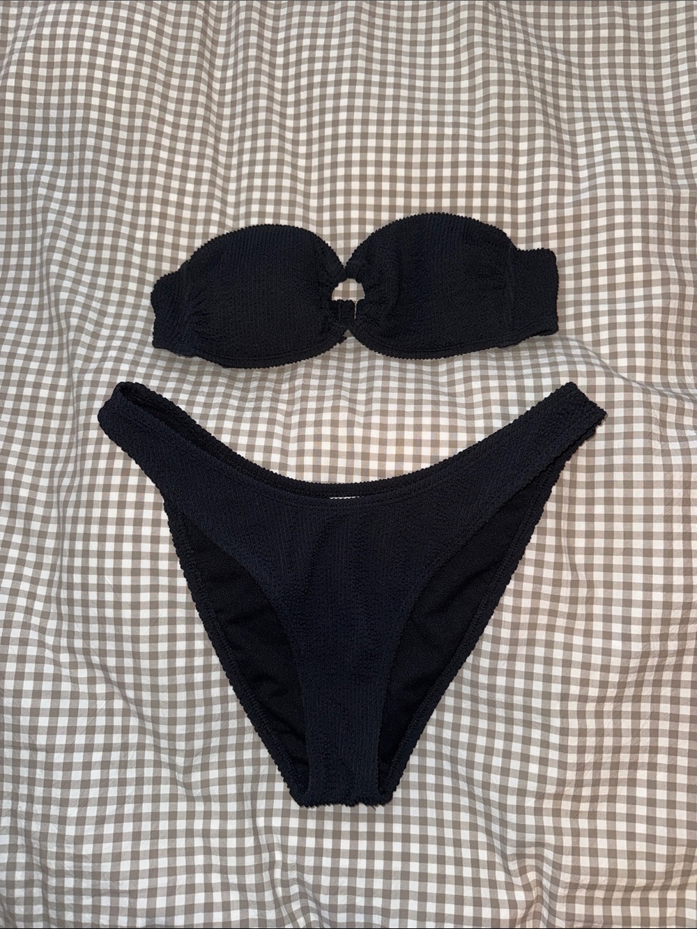 Black Crinkled Bandeau Bikini Set